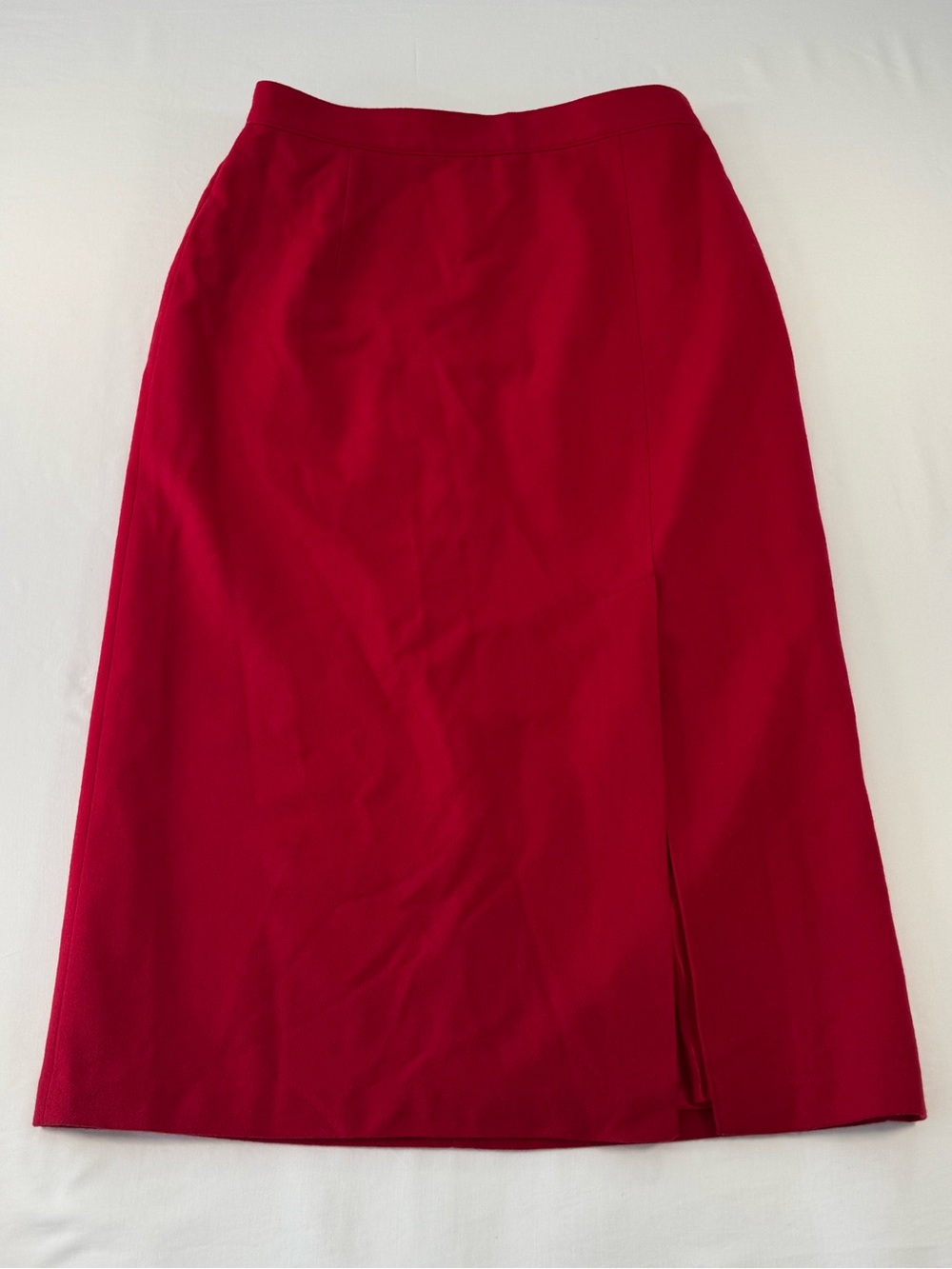 Vintage Sag Harbor Pure Wool Red Lined Pencil Midi Skirt Size 16 w/ Walking Slit